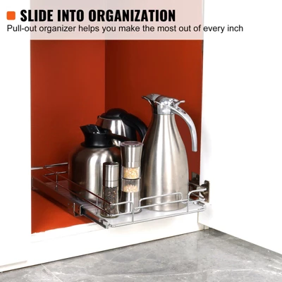 VEVOR 11"W X 21"D Pull Out Cabinet Organizer, Heavy Duty Slide Out Pantry Shelves, Chrome-Plated Steel Roll Out Drawers, Sliding Drawer Storage 2 VEVOR 11"W X 21"D Pull Out Cabinet Organizer, Heavy Duty Slide Out Pantry Shelves, Chrome-Plated Steel Roll Out Drawers, Sliding Drawer Storage - Image 2