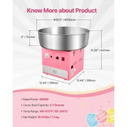 VEVOR Electric Cotton Candy Machine, 1000W Commercial Candy Floss Maker With 20.5 In Stainless Steel Bowl, Sugar Scoop, And Drawer, Pink -Aesthtic Interiors GUEST 54f32c6e 2fbb 44c0 8723 1b76011e6f7d