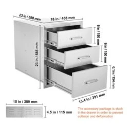 VEVOR 18x23 Inch Outdoor Kitchen Stainless Steel Triple Access BBQ Drawers With Chrome Handle, 18 X23 X 23 Inch,Silver -Aesthtic Interiors GUEST 54ff40be 891c 4de4 8c4d 4b5c62a41fab