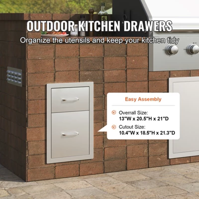 VEVOR Outdoor Kitchen Drawers 13" W X 20.4" H X 20.8" D, Flush Mount Double BBQ Access Drawers With Stainless Steel Handle, Silver 2 VEVOR Outdoor Kitchen Drawers 13" W X 20.4" H X 20.8" D, Flush Mount Double BBQ Access Drawers With Stainless Steel Handle, Silver - Image 2