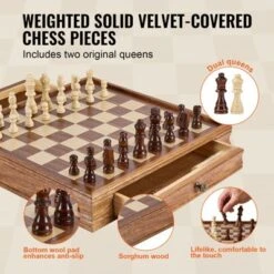 VEVOR Solid Wood Chess Set, 15 Inch 2-IN-1 Chess Checkers Game Set, Chess Board Games With Storage Drawer & Weighted Chess Checkers Pieces -Aesthtic Interiors GUEST 553aef45 483b 46ff 8589 f7313aad900d