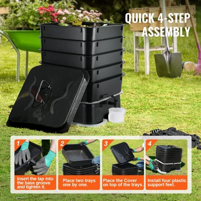 VEVOR 5-Tray Worm Composter, 50 L Worm Compost Bin Outdoor And Indoor, Sustainable Design Worm Farm Kit, For Recycling Food Waste, Worm Castings 5 VEVOR 5-Tray Worm Composter, 50 L Worm Compost Bin Outdoor And Indoor, Sustainable Design Worm Farm Kit, For Recycling Food Waste, Worm Castings - Image 5
