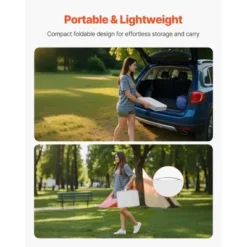 VEVOR Folding Camping Table, Adjustable Height Portable Side Tables, Aluminum MDF Beach Table With Mesh Layer, Carrying Handle, 24x16in, Silver -Aesthtic Interiors GUEST 5608825e 53ee 4af2 b65a fcfc077b397c