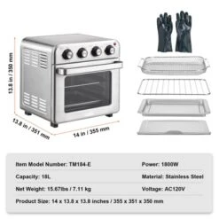 VEVOR 7-IN-1 Air Fryer Toaster Oven, 18L Convection Oven, 1700W Stainless Steel Toaster Ovens Countertop Combo With Grill, Pizza Pan, Gloves -Aesthtic Interiors GUEST 5637e935 4352 4676 92ec 4db71f91ac41