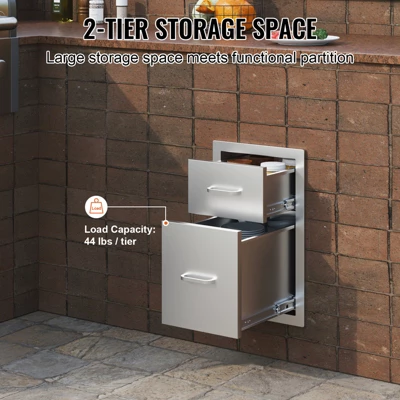 VEVOR Outdoor Kitchen Drawers 13" W X 20.4" H X 20.8" D, Flush Mount Double BBQ Access Drawers With Stainless Steel Handle, Silver 3 VEVOR Outdoor Kitchen Drawers 13" W X 20.4" H X 20.8" D, Flush Mount Double BBQ Access Drawers With Stainless Steel Handle, Silver - Image 3