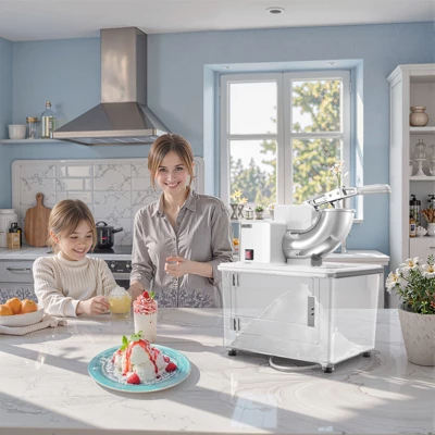 VEVOR Commercial Ice Crusher 661LBS/H, 350W Electric Snow Cone Machine With 4 Blades, 1400RPM Stainless Steel Shaved Ice Machine, White 1 VEVOR Commercial Ice Crusher 661LBS/H, 350W Electric Snow Cone Machine With 4 Blades, 1400RPM Stainless Steel Shaved Ice Machine, White