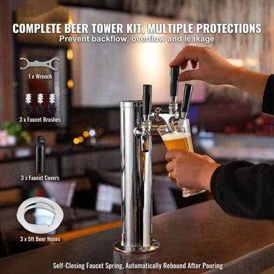 VEVOR Triple Taps Draft Beer Tower Dispenser, Stainless Steel Keg Beer Tower, Kegerator Tower Kit With Pre-Assembled Tubing 2 VEVOR Triple Taps Draft Beer Tower Dispenser, Stainless Steel Keg Beer Tower, Kegerator Tower Kit With Pre-Assembled Tubing - Image 2