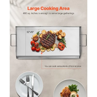 VEVOR Stainless Steel Griddle, 32x16 Inch Universal Flat Top Rectangular Plate, Gas Grill Griddle For BBQ Grill, Teppanyaki, Silver 4 VEVOR Stainless Steel Griddle, 32x16 Inch Universal Flat Top Rectangular Plate, Gas Grill Griddle For BBQ Grill, Teppanyaki, Silver - Image 4