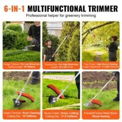 VEVOR 52CC 6-in-1 Multi-Functional Trimming Tools,Gas Hedge Trimmer, Weed Eater,String Trimmer,Brush Cutter,Edger, Pole Saw Chainsaw Pruner, Orange -Aesthtic Interiors GUEST 57248c67 b28b 4bfc ac0f 06a618b6b931