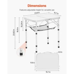 VEVOR Folding Camping Table, Adjustable Height Portable Side Tables, Aluminum MDF Beach Table With Mesh Layer, Carrying Handle, 24x16in, Silver -Aesthtic Interiors GUEST 57e70289 850e 44b2 945a e23cf35796f7