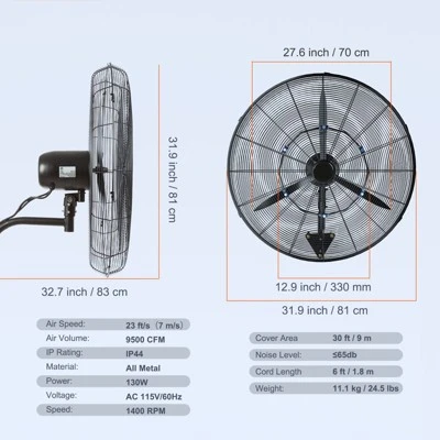 VEVOR Wall-Mount Misting Fan, 30 Inch, 3-speed High Velocity Max. 9500 CFM, Waterproof Oscillating Industrial Wall Fan, Commercial Or Residential 7 VEVOR Wall-Mount Misting Fan, 30 Inch, 3-speed High Velocity Max. 9500 CFM, Waterproof Oscillating Industrial Wall Fan, Commercial Or Residential - Image 7