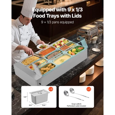 VEVOR Commercial Food Warmer, 1500W Electric Stainless Steel Steam Food Warmer With Glass Cover, 9-Pan Countertop Buffet Bain Marie, Silver 3 VEVOR Commercial Food Warmer, 1500W Electric Stainless Steel Steam Food Warmer With Glass Cover, 9-Pan Countertop Buffet Bain Marie, Silver - Image 3