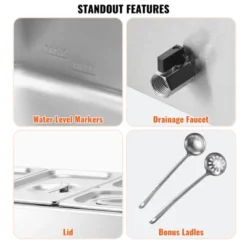 VEVOR 4-Pan Commercial Food Warmer, 16.4QT Electric Steam Table, 1200W Professional Countertop Stainless Steel Buffet Bain Marie -Aesthtic Interiors GUEST 58c7f5a1 8e99 4865 a408 3cc095a9f0ce