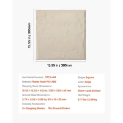 VEVOR Garden Stepping Stones, 4Pcs 15.5 X 15.5 In, Decorative Stepping Stones With Stakes, Weather-Resistant Plastic Pathway Pavers, Beige -Aesthtic Interiors GUEST 591664b7 13f2 4222 add0 a4f3088919ec