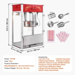 VEVOR Popcorn Maker, 1615W Popcorn Popper Machine, 16 Oz Kettle Large Capacity Countertop Popcorn Maker With Tempered Glass, Red -Aesthtic Interiors GUEST 59280197 7c02 4d9c a367 5d8f5ce9278c