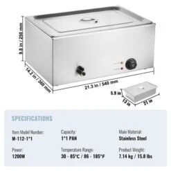 VEVOR Commercial Food Warmer, 1 X 19QT Electric Steam Table, 1200W Professional Countertop Stainless Steel Buffet Bain Marie -Aesthtic Interiors GUEST 59511a11 be6f 43ec aa4c 971ae35cb373