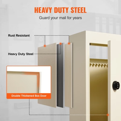 VEVOR Through The Wall Drop Box, Heavy Duty Steel Through The Wall Mailbox With 2.8-7.9" 13" Combination Lock, 12.5x6.3x16.9" Mail Drop Box, Beige 4 VEVOR Through The Wall Drop Box, Heavy Duty Steel Through The Wall Mailbox With 2.8-7.9" 13" Combination Lock, 12.5x6.3x16.9" Mail Drop Box, Beige - Image 4