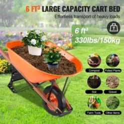 VEVOR Wheelbarrow Cart, 6 Cu. Ft. Load & 330 Lbs Capacity, One Wheel Garden Dump Cart Wheel Barrow With Metal Handle &  16"  Wide Track Wheels -Aesthtic Interiors GUEST 5a58c17d 472a 4ad1 a9b8 d65577d9c5c2