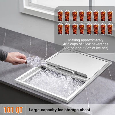 VEVOR Drop In Ice Chest, 27"L X 18"W X 21"H Stainless Steel Ice Cooler, Commercial Ice Bin With Sliding Cover, 40.9 Qt Outdoor Kitchen Ice Bar 2 VEVOR Drop In Ice Chest, 27"L X 18"W X 21"H Stainless Steel Ice Cooler, Commercial Ice Bin With Sliding Cover, 40.9 Qt Outdoor Kitchen Ice Bar - Image 2