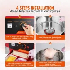 VEVOR Electric Cotton Candy Machine With Cart, 1000W Commercial Candy Floss Maker With Cover, Stainless Steel Bowl, Sugar Scoop And Drawer, Red -Aesthtic Interiors GUEST 5abbc465 5f93 4c08 9189 929dd33287dd