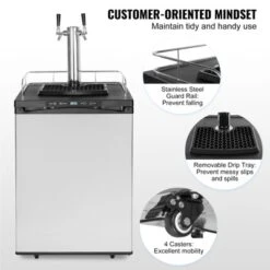 VEVOR Beer Kegerator, Dual Tap Draft Beer Dispenser, Full Size Keg Refrigerator With Shelf, CO2 Tank(No Gas), Drip Tray & Rail, Silver -Aesthtic Interiors GUEST 5ad470f0 66e9 4d44 9331 92d196c46171