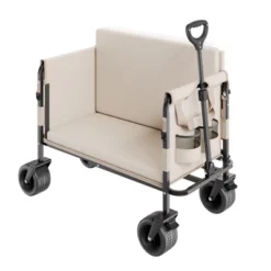 VEVOR Collapsible Folding Wagon, 550lb Load & 220L, 2 In 1 Foldable Wagon Cart Converts To Bench, Utility Wagon With Adjustable Handle, Beige -Aesthtic Interiors GUEST 5ad624ac 507e 4b17 b57b cc4b91a0cd16