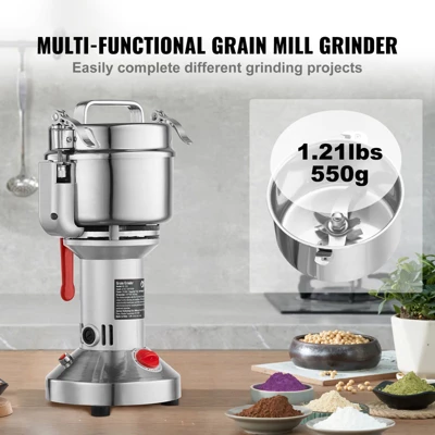 VEVOR 550g Electric Grain Mill Grinder, High Speed 2000W Commercial Spice Grinders, Stainless Steel Pulverizer Powder Machine 2 VEVOR 550g Electric Grain Mill Grinder, High Speed 2000W Commercial Spice Grinders, Stainless Steel Pulverizer Powder Machine - Image 2