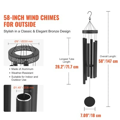 VEVOR Wind Chimes For Outside, 58 In, Deep Tone Wind Chimes With 6 Tubes, Unique Large Memorial Wind Chimes For Anniversary, Amazing Outdoor Decor 2 VEVOR Wind Chimes For Outside, 58 In, Deep Tone Wind Chimes With 6 Tubes, Unique Large Memorial Wind Chimes For Anniversary, Amazing Outdoor Decor - Image 2