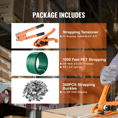 VEVOR Banding Strapping Kit With Strapping Tensioner Tool, Banding Sealer Tool, 300 Metal Seals, 1000ft Length PET Band, Pallet Packaging Strapping 2 VEVOR Banding Strapping Kit With Strapping Tensioner Tool, Banding Sealer Tool, 300 Metal Seals, 1000ft Length PET Band, Pallet Packaging Strapping - Image 2