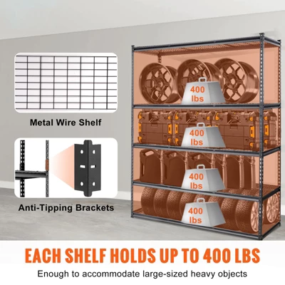 VEVOR Storage Shelving Unit, 5-Tier Adjustable, 2000 Lbs Capacity, Heavy Duty Garage Shelves Metal Organizer Wire Rack 2 VEVOR Storage Shelving Unit, 5-Tier Adjustable, 2000 Lbs Capacity, Heavy Duty Garage Shelves Metal Organizer Wire Rack - Image 2