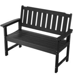 VEVOR Outdoor Bench, 50.5 Inch, 800 Lbs Weight Capacity For 2-3 Persons, Weatherproof Plastic Frame With Backrest And Wide Armrests, Black -Aesthtic Interiors GUEST 5cb677db cd8d 4a21 978d b12c182bf25b
