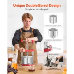 VEVOR 0.44 Gal/1.65L Fruit Wine Press, 2 Stainless Steel Barrels, Manual Juice Maker, Cider Apple Grape Tincture Honey Olive Oil Making Press, Red 12 VEVOR 0.44 Gal/1.65L Fruit Wine Press, 2 Stainless Steel Barrels, Manual Juice Maker, Cider Apple Grape Tincture Honey Olive Oil Making Press, Red -Aesthtic Interiors GUEST 5cf40216 0474 4166 8b14 712cd87f1bb6