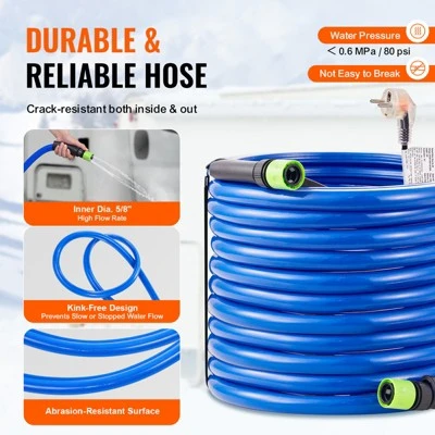 VEVOR 75ft Heated Water Hose For RV, Heated Drinking Water Hose Antifreeze To -45°F, Automatic Self-regulating,5/8" I.D. With 3/4" GHT Adapter, Blue 6 VEVOR 75ft Heated Water Hose For RV, Heated Drinking Water Hose Antifreeze To -45°F, Automatic Self-regulating,5/8" I.D. With 3/4" GHT Adapter, Blue - Image 6