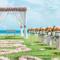 VEVOR 4PCS Gold Metal Column Wedding Flower Stand, 31.5inch High With Metal Laminate, Vase Geometric Centerpiece Stands, Cylindrical Floral Display