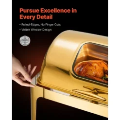 VEVOR Roll Top Chafing Dish Buffet Complete Set, 9Qt Stainless Steel Chafer With Full Size Pan, Rectangle Catering Warmer Server, Gold -Aesthtic Interiors GUEST 5de890eb ab73 4c92 8f7f d67aff5c0e7b