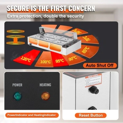 VEVOR 6-Pan Commercial Food Warmer, 6 X 8QT Electric Steam Table With Glass Cover, 1500W Countertop Stainless Steel Buffet Bain Marie 86-185°F 4 VEVOR 6-Pan Commercial Food Warmer, 6 X 8QT Electric Steam Table With Glass Cover, 1500W Countertop Stainless Steel Buffet Bain Marie 86-185°F - Image 4