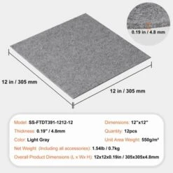 VEVOR Carpet Tiles Peel And Stick, 12” X 12” Squares Self Adhesive Carpet Floor Tile, Soft Padded Carpet Tiles, Easy Install (12 Tiles, Light Gray) -Aesthtic Interiors GUEST 5e70e67e 518a 4105 b14c f1be98ba2f7a