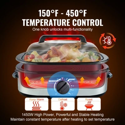VEVOR Electric Roaster Oven, 26 QT Turkey Roaster Oven With Self-Basting Lid,1450W Roaster Oven With Defrost & Warm Function, Adjustable Temperature 4 VEVOR Electric Roaster Oven, 26 QT Turkey Roaster Oven With Self-Basting Lid,1450W Roaster Oven With Defrost & Warm Function, Adjustable Temperature - Image 4