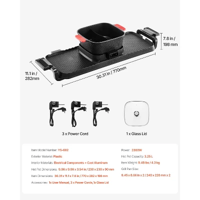 VEVOR Hot Pot with Grill, 2300W 2-in-1 Electric Smokeless Grill and Hot Pot, Removable Shabu-shabu Hotpot with Non-stick Pan, Black 7 VEVOR Hot Pot with Grill, 2300W 2-in-1 Electric Smokeless Grill and Hot Pot, Removable Shabu-shabu Hotpot with Non-stick Pan, Black - Image 7