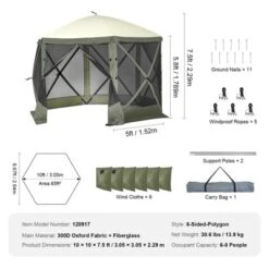 VEVOR Pop Up Gazebo Tent, Pop-Up Screen Tent 6 Sided Canopy Sun Shelter, 10x10FT Quick Set Screen Tent With Mosquito Netting, Army Green -Aesthtic Interiors GUEST 5f0c26dd a8cf 42a7 877e 9b84bf395771