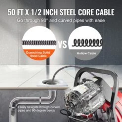 VEVOR Drain Cleaner Machine 50FT X 1/2 Inch, Manual Feed Sewer Snake Auger - With Wheels, 4 Cutters & Air-activated Foot Switch, Red 10 VEVOR Drain Cleaner Machine 50FT X 1/2 Inch, Manual Feed Sewer Snake Auger - With Wheels, 4 Cutters & Air-activated Foot Switch, Red -Aesthtic Interiors GUEST 5f302785 68e1 4911 b1ed 699d425dfb97