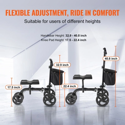 VEVOR Folding Knee Scooter, Carbon Steel Steerable Knee Walker With Height-Adjustable Handlebar & Knee Pad, All-Terrain Solid Wheels, Dual Brakes 3 VEVOR Folding Knee Scooter, Carbon Steel Steerable Knee Walker With Height-Adjustable Handlebar & Knee Pad, All-Terrain Solid Wheels, Dual Brakes - Image 3