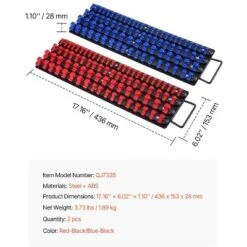 VEVOR Socket Organizer Tray, 2PCS Metric & SAE Socket Organizer Set Hold Up To 160 Sockets, 1/4", 3/8" And 1/2" Heavy-Duty Socket Rail Red+Blue -Aesthtic Interiors GUEST 5f51b2e3 403c 423d 81be 3bb46d7d65b5