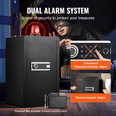 VEVOR Single Door 4.0 Cu.ft Safe Box With Key Lock & Password, Safe Lock Box With Fireproof Bag, Key Rack, 2 Shelves, And 1 Cabinet, Black 5 VEVOR Single Door 4.0 Cu.ft Safe Box With Key Lock & Password, Safe Lock Box With Fireproof Bag, Key Rack, 2 Shelves, And 1 Cabinet, Black - Image 5