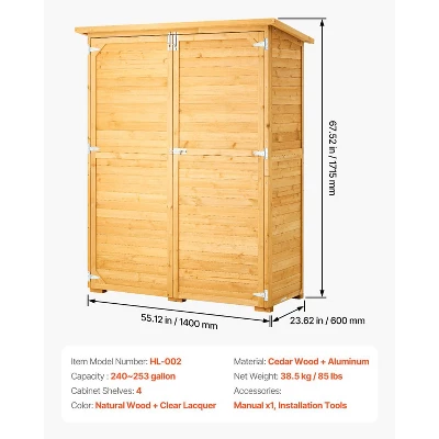 VEVOR Outdoor Storage Shed With Waterproof Roof And Metal Frame, Double Lockable Doors Garden Tool Shed Storage House Cabinet, 55"x67.5" 7 VEVOR Outdoor Storage Shed With Waterproof Roof And Metal Frame, Double Lockable Doors Garden Tool Shed Storage House Cabinet, 55"x67.5" - Image 7