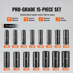 VEVOR 3/8" Drive Impact Socket Set, 15 Piece Deep Socket Set Metric 8-22mm, 6 Point Cr-Mo Alloy Steel For Auto Repair, Easy-to-Read Size Markings -Aesthtic Interiors GUEST 5fc05fd9 29e2 46c1 b207 995097cab7a4