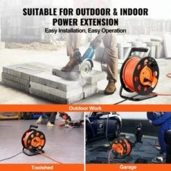 VEVOR Extension Cord Reel, 100FT, With 4 Outlets And Dust Cover, Heavy Duty 12AWG SJTOW Power Cord, Manual Cord Reel, Orange -Aesthtic Interiors GUEST 5fccd4d2 70fc 4422 bb2a bebba6943358