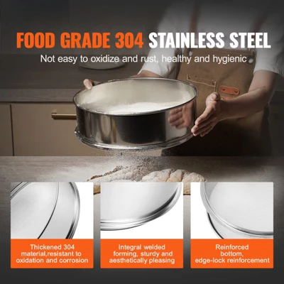 VEVOR Flour Sieve Fine Mesh, 12 Mesh Flour Sifter, 304 Stainless Steel Fine Mesh Sifter Food-grade, Dia. 12.6" Fine Mesh Strainers For Baking 2 VEVOR Flour Sieve Fine Mesh, 12 Mesh Flour Sifter, 304 Stainless Steel Fine Mesh Sifter Food-grade, Dia. 12.6" Fine Mesh Strainers For Baking - Image 2