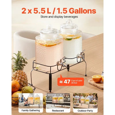 VEVOR Beverage Dispenser, 2 Pack 1.5 Gallon Drink Dispensers For Parties, Glass Juice Dispenser With Metal Stand, Stainless Steel Spigot, Clear 2 VEVOR Beverage Dispenser, 2 Pack 1.5 Gallon Drink Dispensers For Parties, Glass Juice Dispenser With Metal Stand, Stainless Steel Spigot, Clear - Image 2