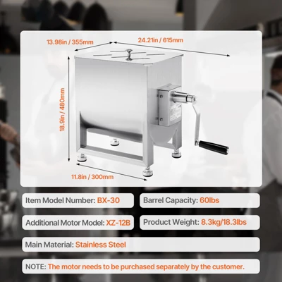 VEVOR Manual Meat Mixer, 60L Fixed Tank Meat Processing Equipment(Mixing Max 60LBS For Meat), Stainless Steel Meat Mixer, Silver 7 VEVOR Manual Meat Mixer, 60L Fixed Tank Meat Processing Equipment(Mixing Max 60LBS For Meat), Stainless Steel Meat Mixer, Silver - Image 7